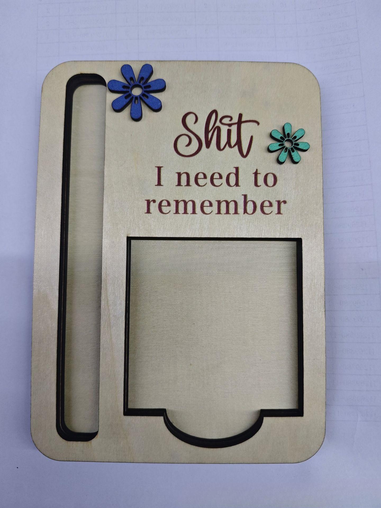 

New Funny Wooden Sticky Note Holder with Pen: Shit I Need To Remember Desk Organizer, Humorous Coworker Gift for Office