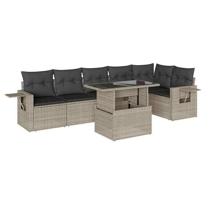 VidaXL Garden Lounge Set with Cushions 7 Pcs Light Grey Wicker 3267922