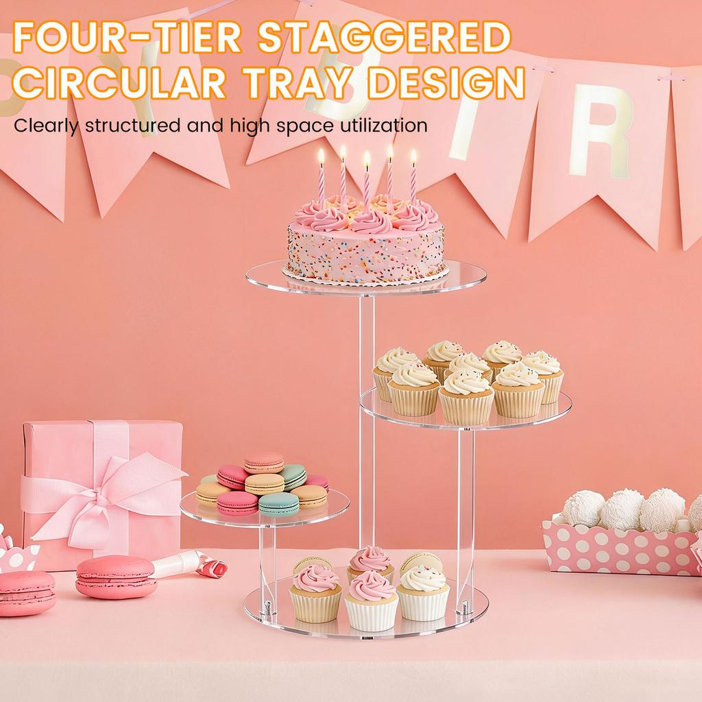 4 Tier Cake Stand Acrylic Transparent Cupcake Stand Round Display Display Tree Stand for Wedding Party Birthday Family Gathering