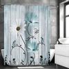 Blue White Daisy Flower Butterfly Wooden Panel Shower Curtain, Bathroom Decorative Shower Curtain, Waterproof Shower Curtain wit