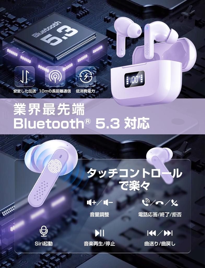 Wireless Bluetooth 2024 New Design Compact and Bluetooth Automatic LED Up to 48 Hours of Fast Sound Touch Single or Dual Comfortable Fit Earbuds,