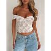 Solid Color One Line Collar Lace Top Set off Collar Lace Top Suit Women