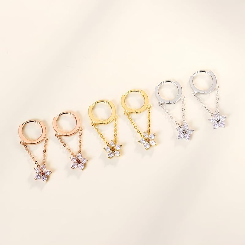 K.L.Y Earrings Ladies Popularity Cherry Blossoms 18k Gold RGP Zirconia Hoop Compatible with Metal Allergies Sway 18K Gold Popular Earrings Cute