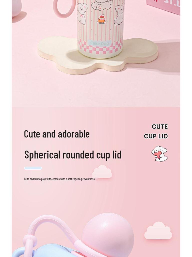 316 Stainless Steel Insulated Straw Cup for Women & Students - Cute Cartoon Water Bottle with Handle for Outdoor Use.