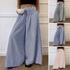 Women Pants with Pockets, Casual Wide Leg Trousers with Elastic Waist, Loose Fit Striped Print Pants for Everyday Wear