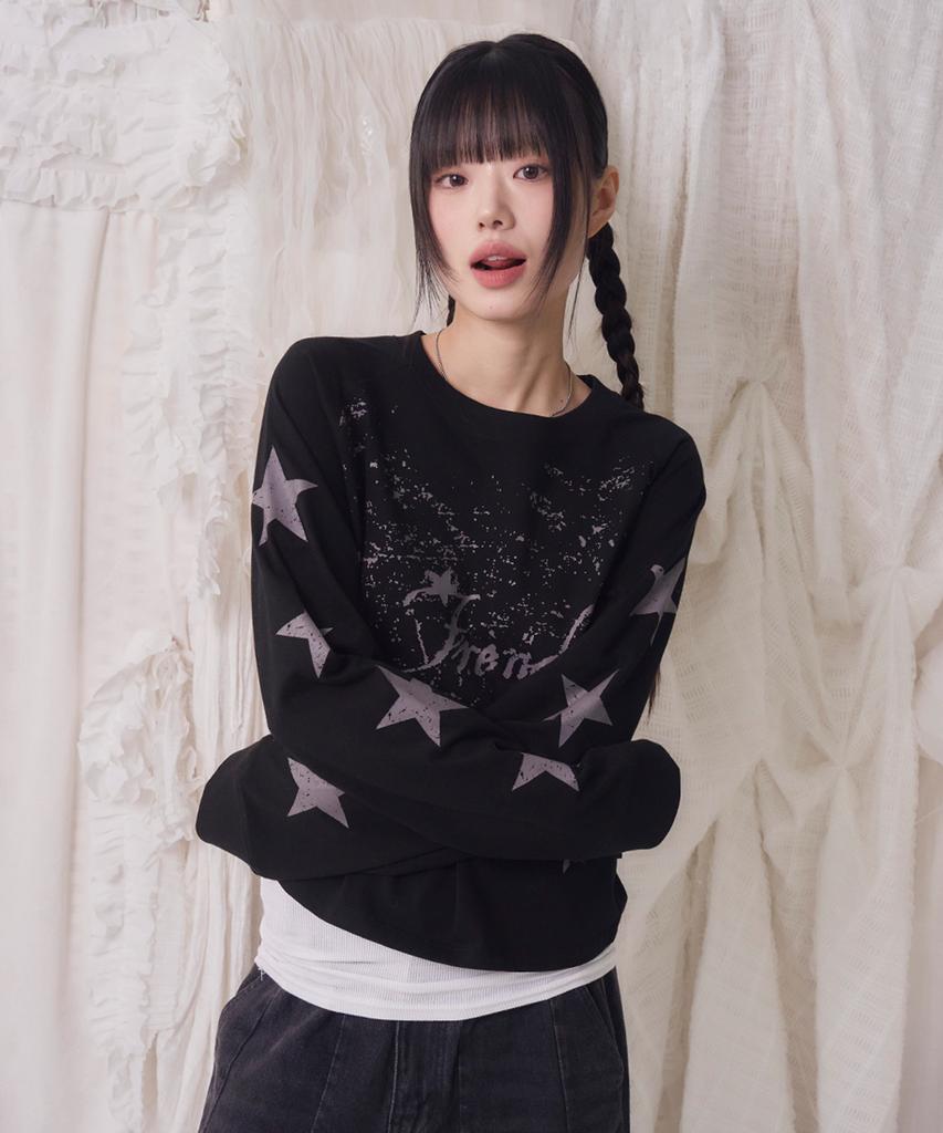 PRENDA Star Lettering Logo Long Sleeve Black
