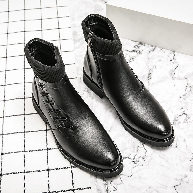 Men's leather boots autumn and winter new high-top socks mouth Martin boots fashionable men's British style Chelsea boots can be