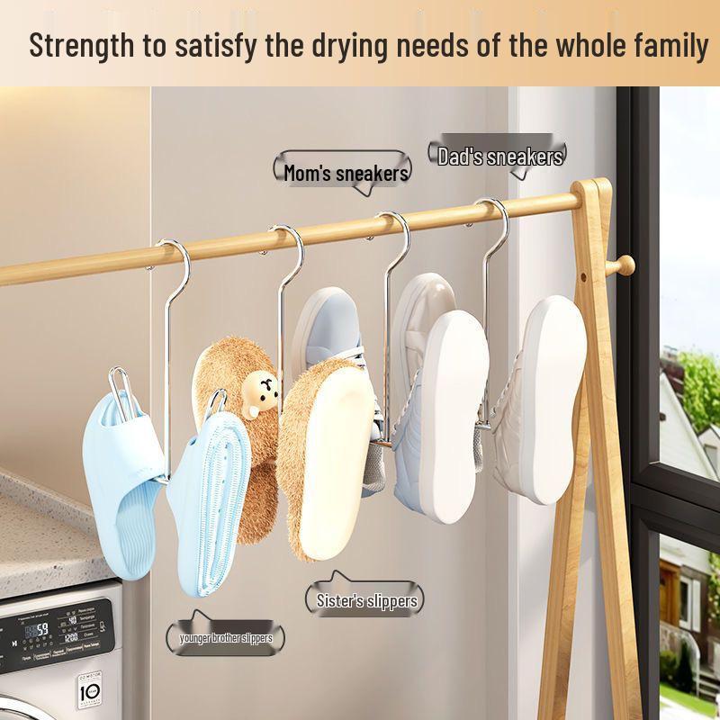 Stainless Steel Shoe Drying Rack with Multi-Functional Hanging Hooks