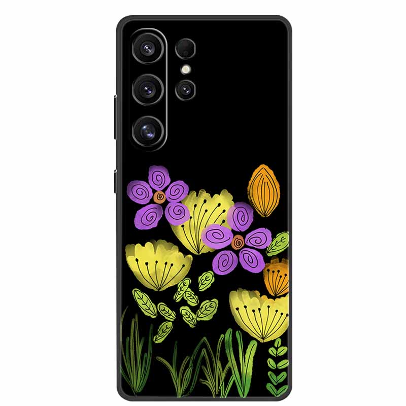 For Samsung Galaxy S26 Ultra Case Cute Floral Black Luxury Soft Silicone Back Cover For Samsung S26 Ultra Cases GalaxyS26 Ultra