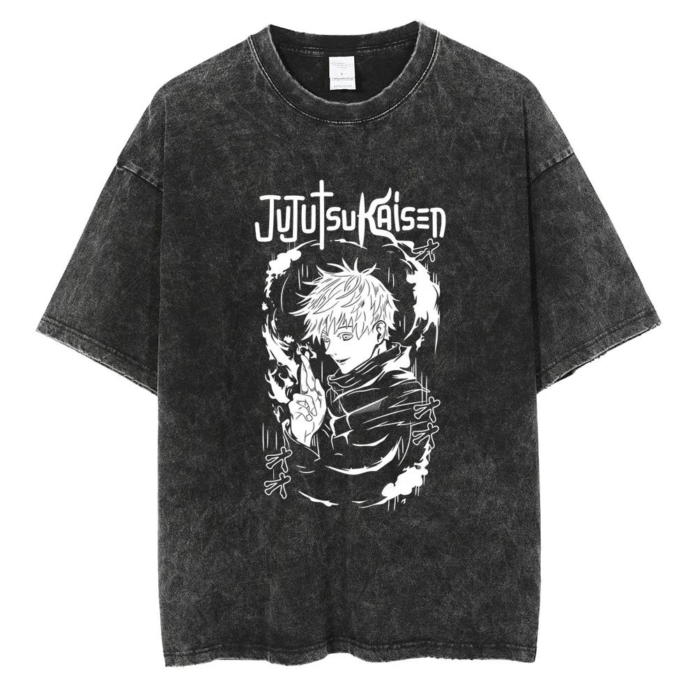 Japanese Anime Jujutsu Kaisen Men Women Oversized Washed T Shirt Streetwear Print Tshirt Casual Cotton Tee Loose Retro T-Shirt