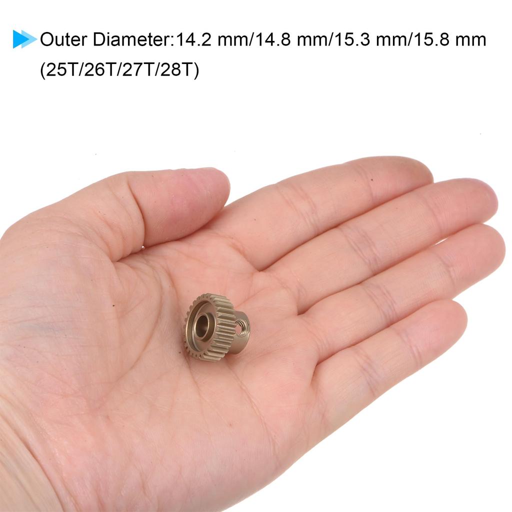 uxcell 48P Pinion Gear Set with 3.175mm (1/8") Shaft, 25T, 26T, 27T, 28T Aluminum Alloy Motor Gears for 1/10 RC Car (Set of 4)