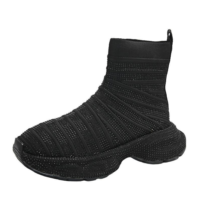 Fashion Luxury Thick Bottom Full Diamond Knitted Boots Fashionable Women's Designer Bare Boots High Quality Anti Slip Women's Sneakers