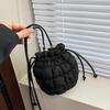 Women's Quilted Puffer Bucket Bag Drawstring Closure Creative Shoulder Crossbody Bag for Daily Commute and Outdoor  White