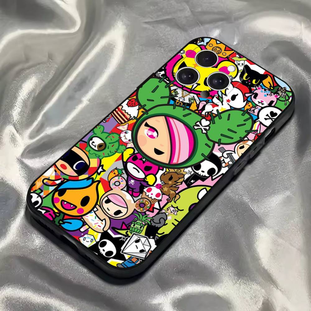 Japan T-Tokidokis Fodral För iPhone 16,15,14,13,12,11,Pro,Max,Plus,X,XS,SE4,E,Mini,Mjukt Svart Fodral