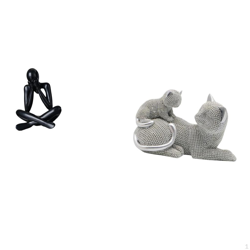 Abstract Cat Figure Sculpture Decorative Tabletop Ornament Modern Collectible Animal Statue for