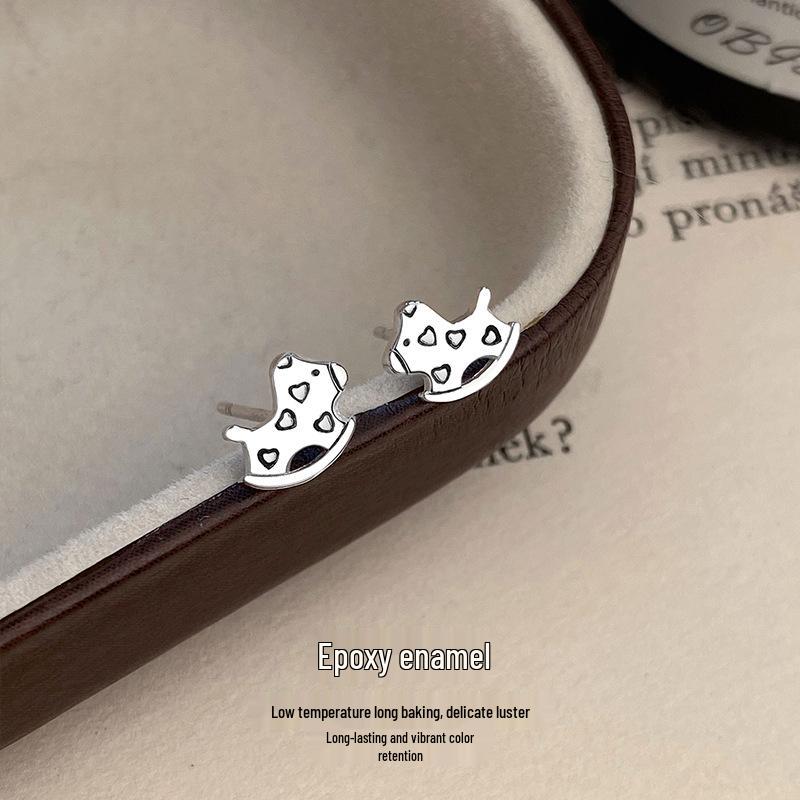 Sterling Silver Korean Style Heart Rocking Horse Stud Earrings - Playful Gift for Women & Students