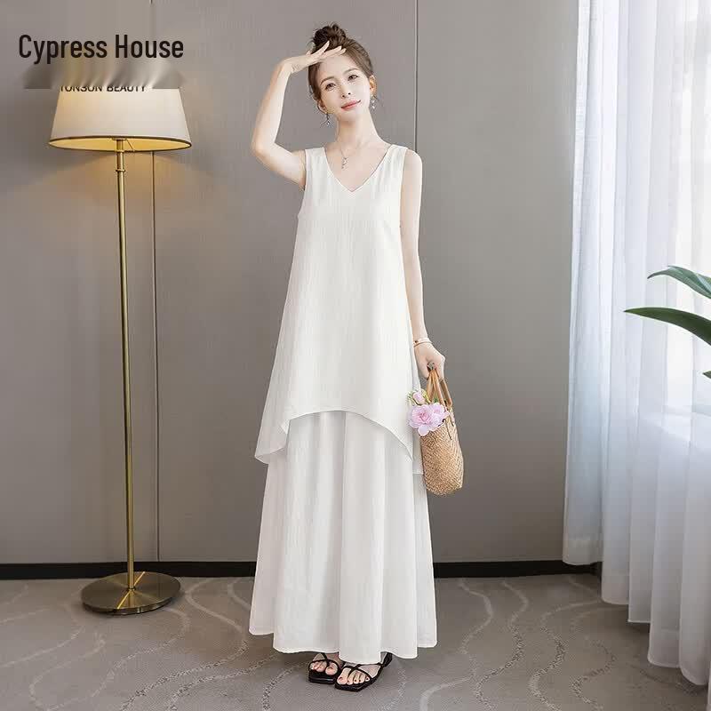 

Women s Solid Color Sleeveless Vest & Mid-Length Skirt Set XL