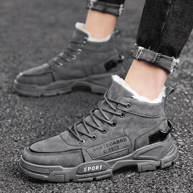 Winter Boots Men Plush Warm Snow Boots Comfortable Male Casual Outdoor Sneakers Non-Slip Lace-up Flat Ankle Boots Man