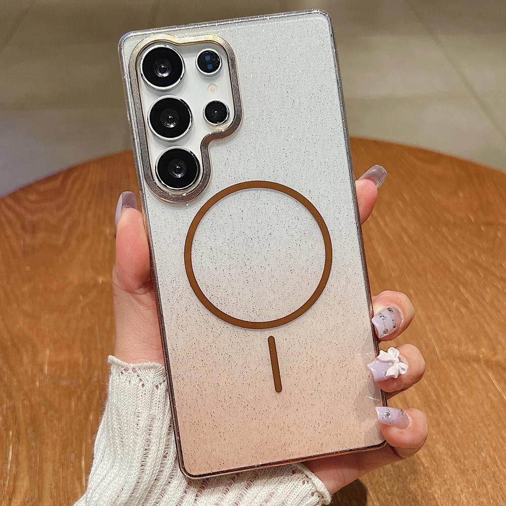 KEYSION Luxury Gradient Glitter Magnetic Phone Case for Samsung S22 S23 S25 Ultra S25+ Edge S24 FE Wireless Charging Shockproof Cover