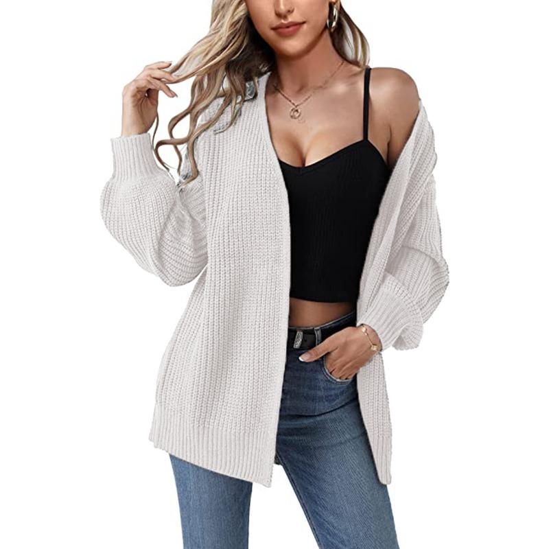 INDFS Women's Fashion Casual Fall Winter Solid Color Print Long Sleeve V-Neck Sweaters