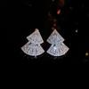 Luxury Double Scalloped Shaped Drop Earrings for Women Fashion Sparkling Cubic Zirconia Accessories Chic Wedding Jewelry
