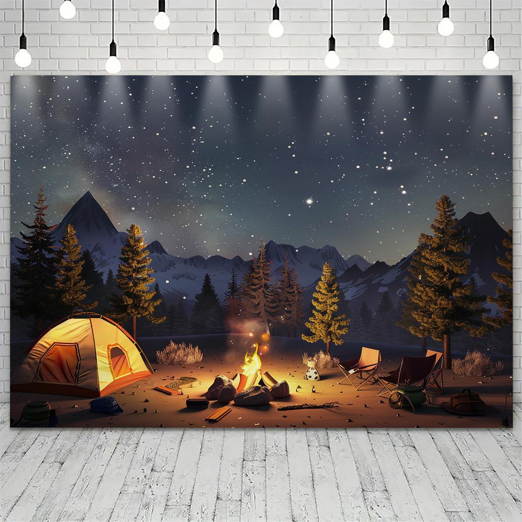 Forest night background, polyester photographic background suitable for outdoor camping theme party decoration