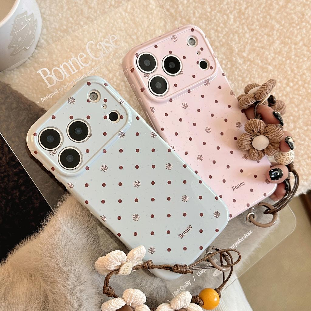 Polka Dot Rose Is Suitable for Apple 17promax Mobile Phone Case Iphone16 Anti-drop 13 Retro Lanyard 11 Soft 15.