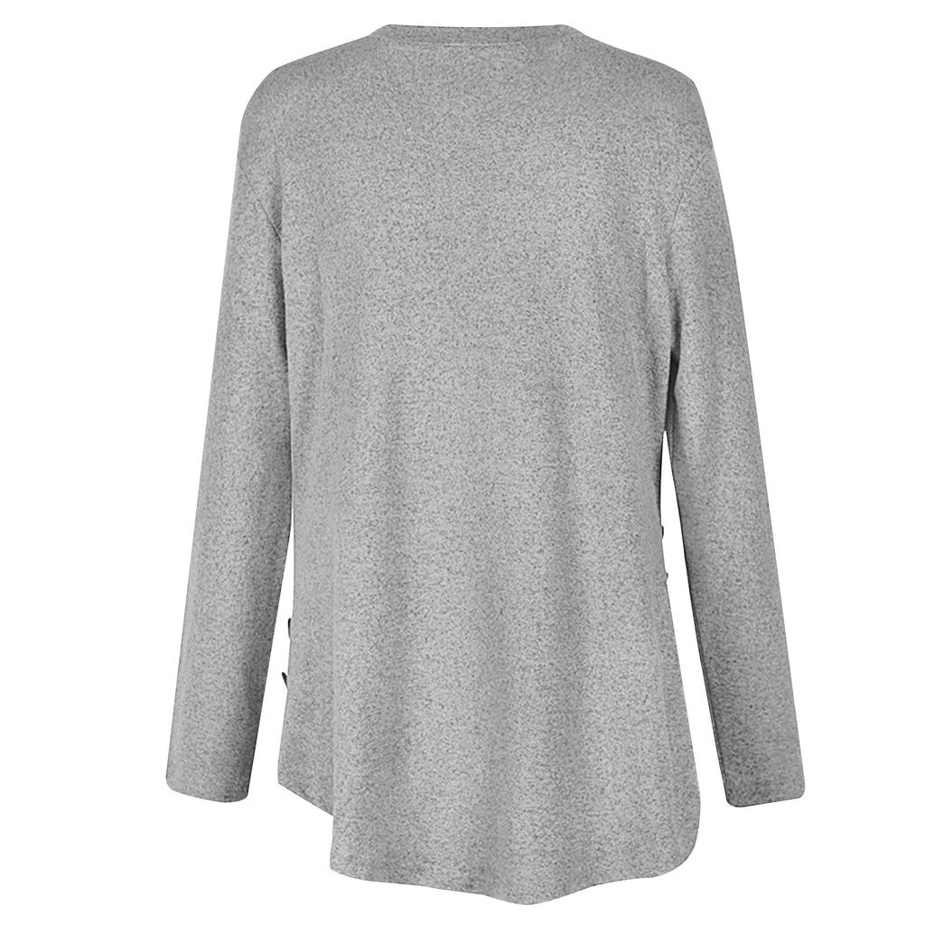 Camicie a maniche lunghe da donna Girocollo leggero Maglioni abbottonati Top a tunica O-Collo