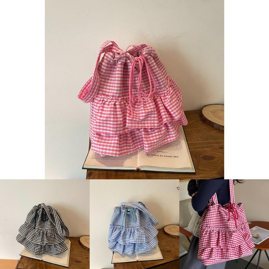 Canvas Checkered Bag Large Capacity Casual Travel For Women