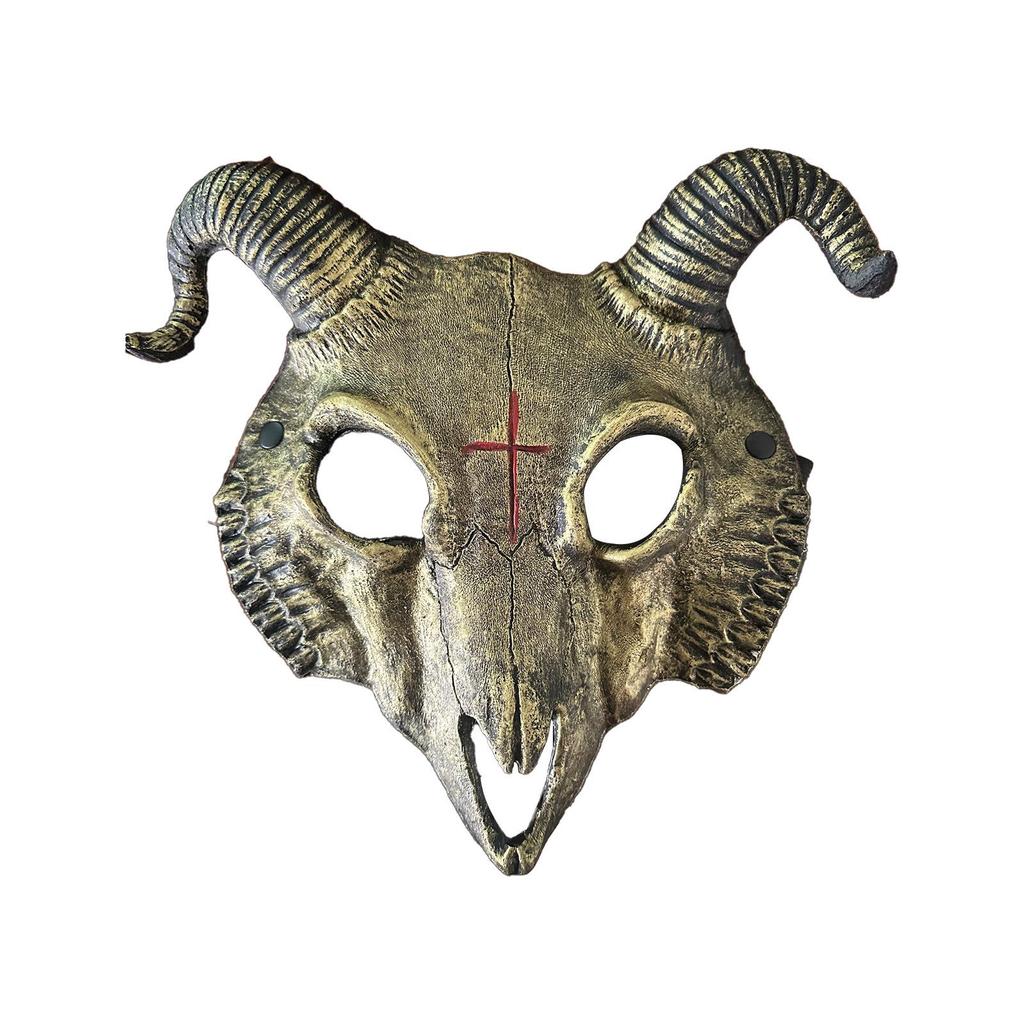 Goat Skull Halloween Mask - PU Animal Costume Prop for Parties & Escape Rooms