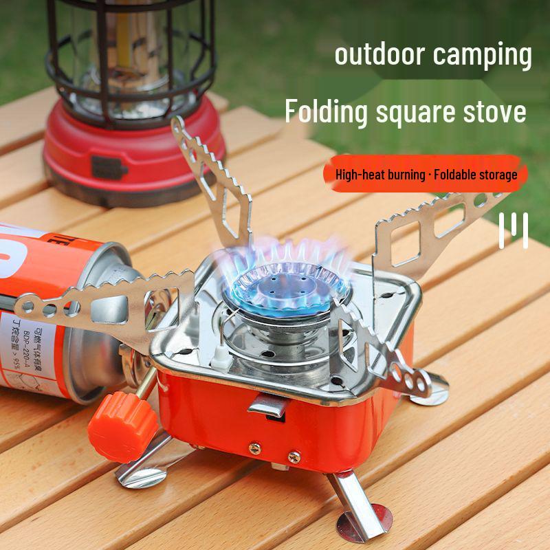 Windproof Portable Camping Gas Stove - Foldable High Power Square Design