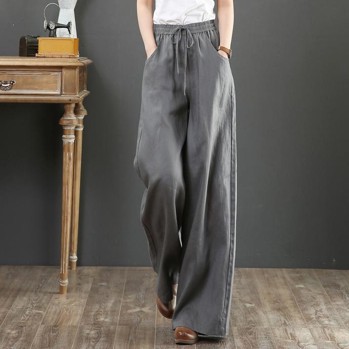 Spring Summer High Waist Wide Leg Pants Women s Loose Cotton Linen Trousers Draped Casual Long Pants XS серый