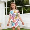 Girls Print Casual Dress Kids Loose Round Neck Short Sleeve Thin Sundress