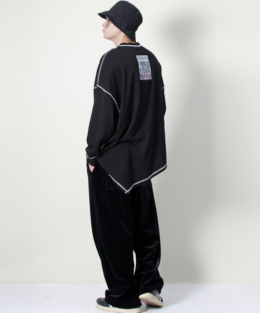 Deumakeu Velvet Laminated Single-Pleat Real Wide Pants Black