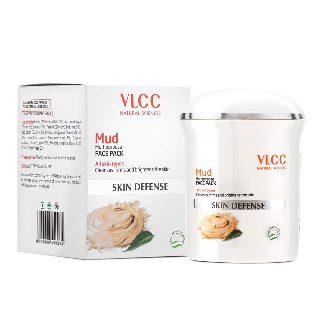 VLCC Skin Defense Mud Face Pack 70g Pack of 1 Cleansing Rejuvenating Mask for Bright, Firm Skin Glow