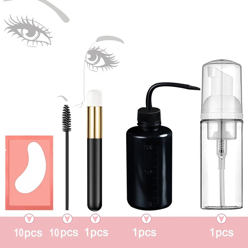 Eyelash Extension Cleaning Kit Lash Shampoo Brush Soap Foam Washing Bottle Mascara Wands Eyelash Gel Pads for Salon Supplies