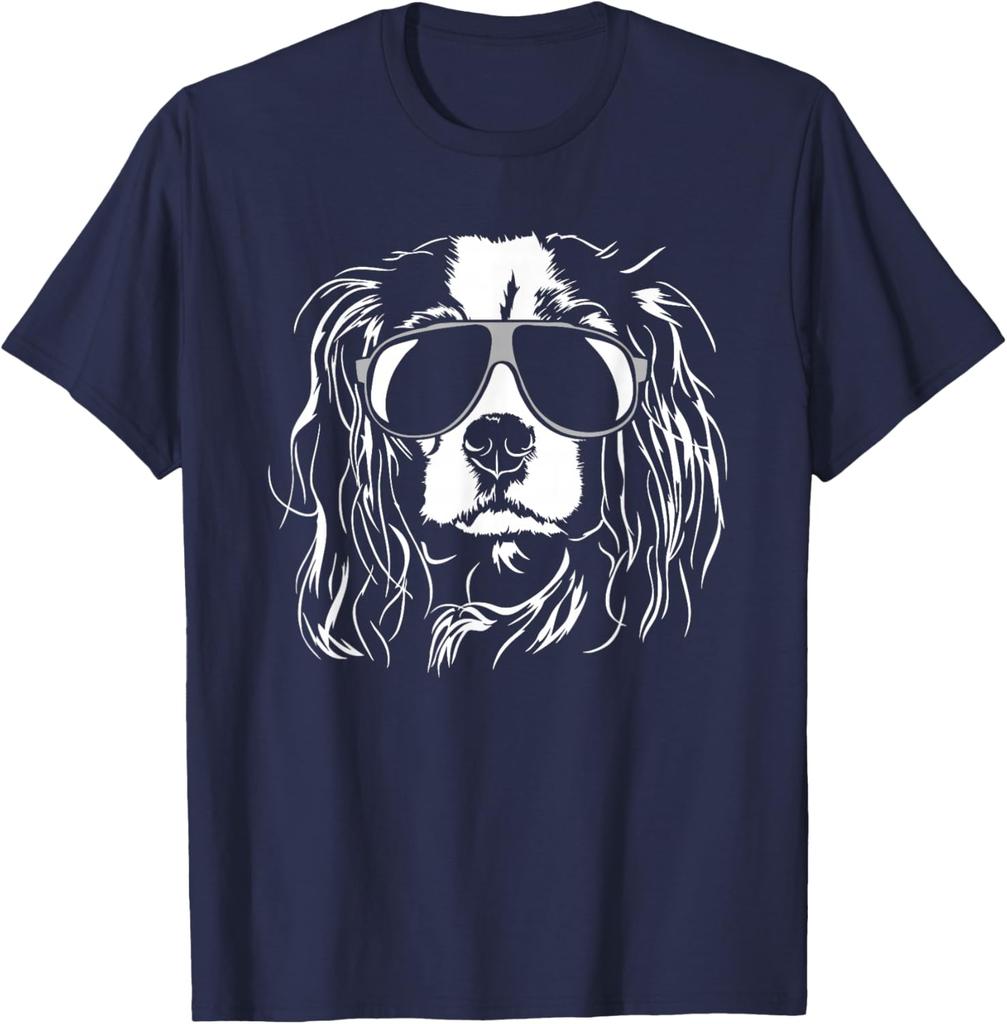 Cavalier King Charles Spaniel Wearing Sunglasses Graphic T-Shirt Cool Dog Lover Gift Cotton Tee