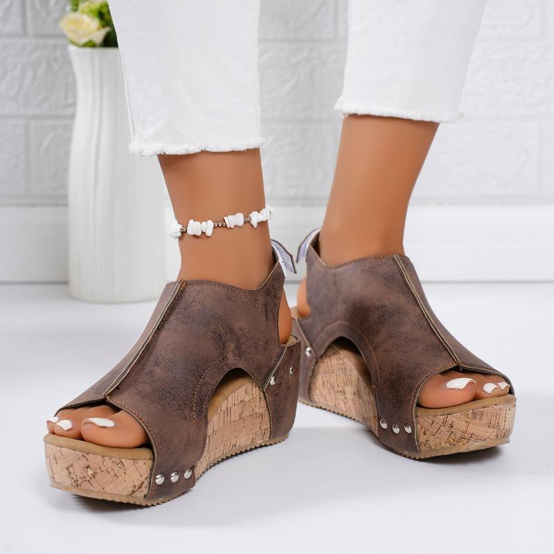 Fashion Summer Street Style Women's Footwear Solid Color Thick Sole Wedge Sandals Rubber Sole Open Toe Elegant Women's Shoes Plus Size