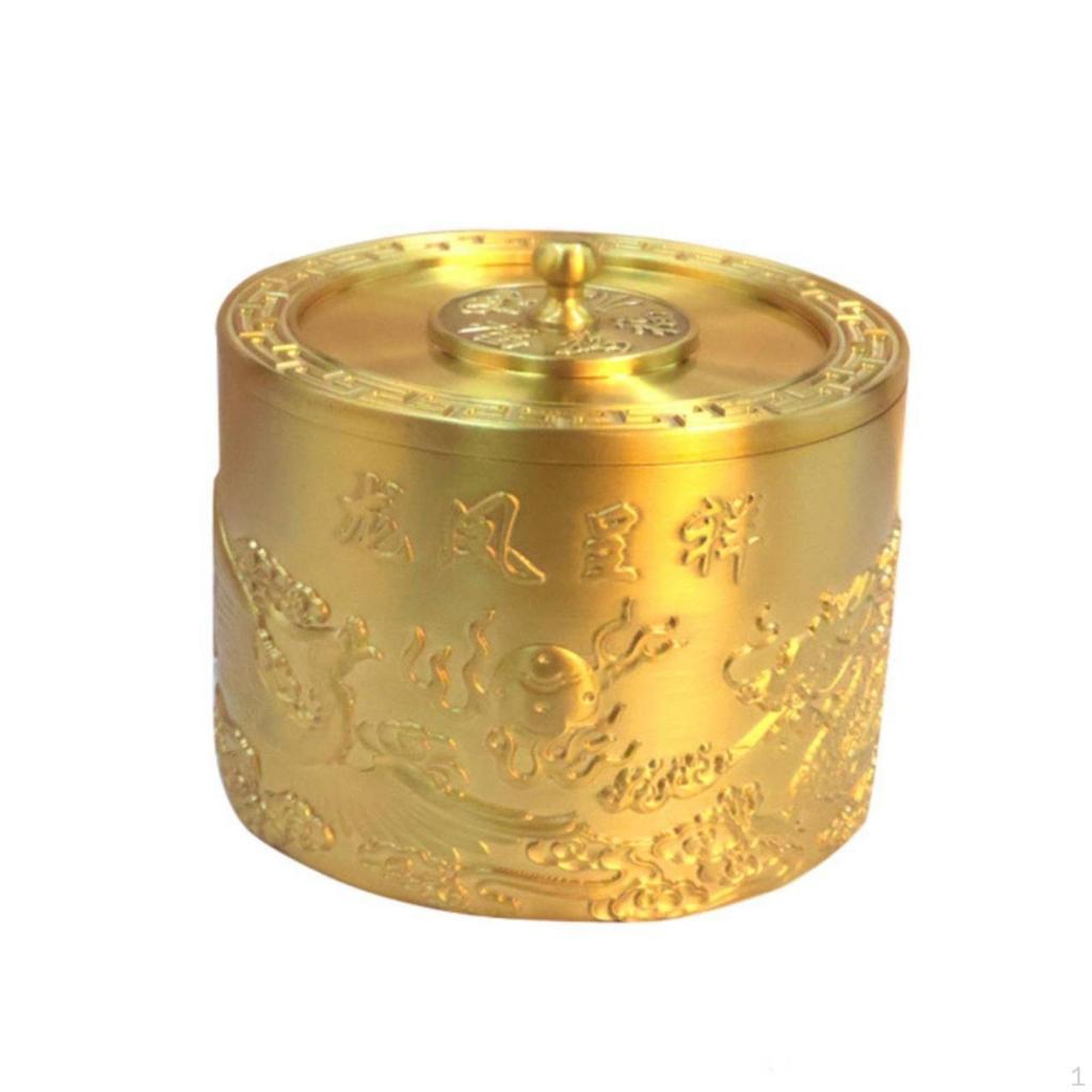 Copper Alloy Tea Tin Canister with Lid Decorative Storage Container Embossed