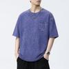 Men's Vintage Washed Cotton T Shirt Crew Neck Short Sleeve Chest Pocket Casual Loose Fit Streetwear Summer Tops