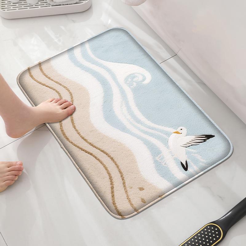 Flannel Material Bathroom Floor Mat, Toilet Water Absorbing Foot Mat, Shower Room Small Carpet, Door Mat, Machine Washable
