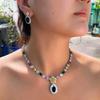 Colorful Zircon Necklace Earrings Set Chain Dinner Dress Bridal Jewelry Set