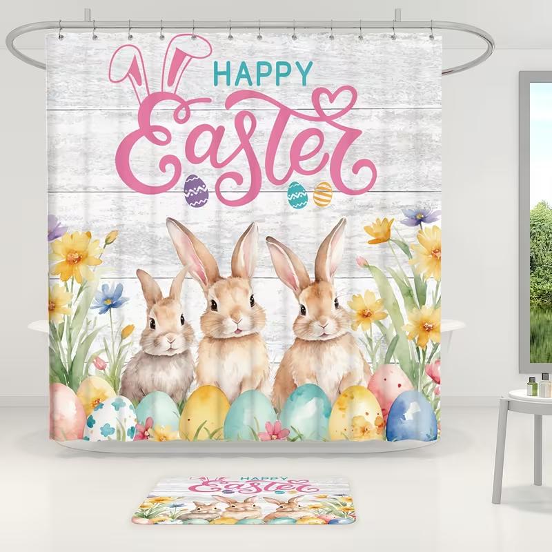 

Vikama Easter Bunny Print Shower Curtain Printed, Hanging, Waterproof And Mould-Resistant Bath Towel Home Decor W60H190(CM)-1 Pcs