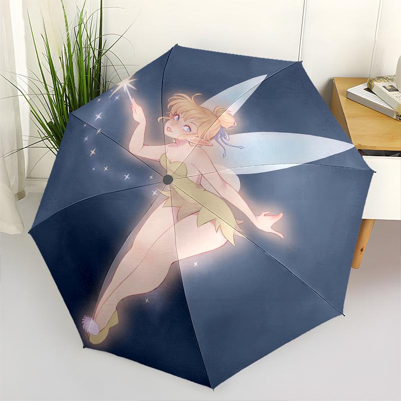 Tinker Bell Theme Automatic Compact Folding Cute Umbrella - Portable and Durable, 8-Bone Iron Umbrella for All Weather0707075