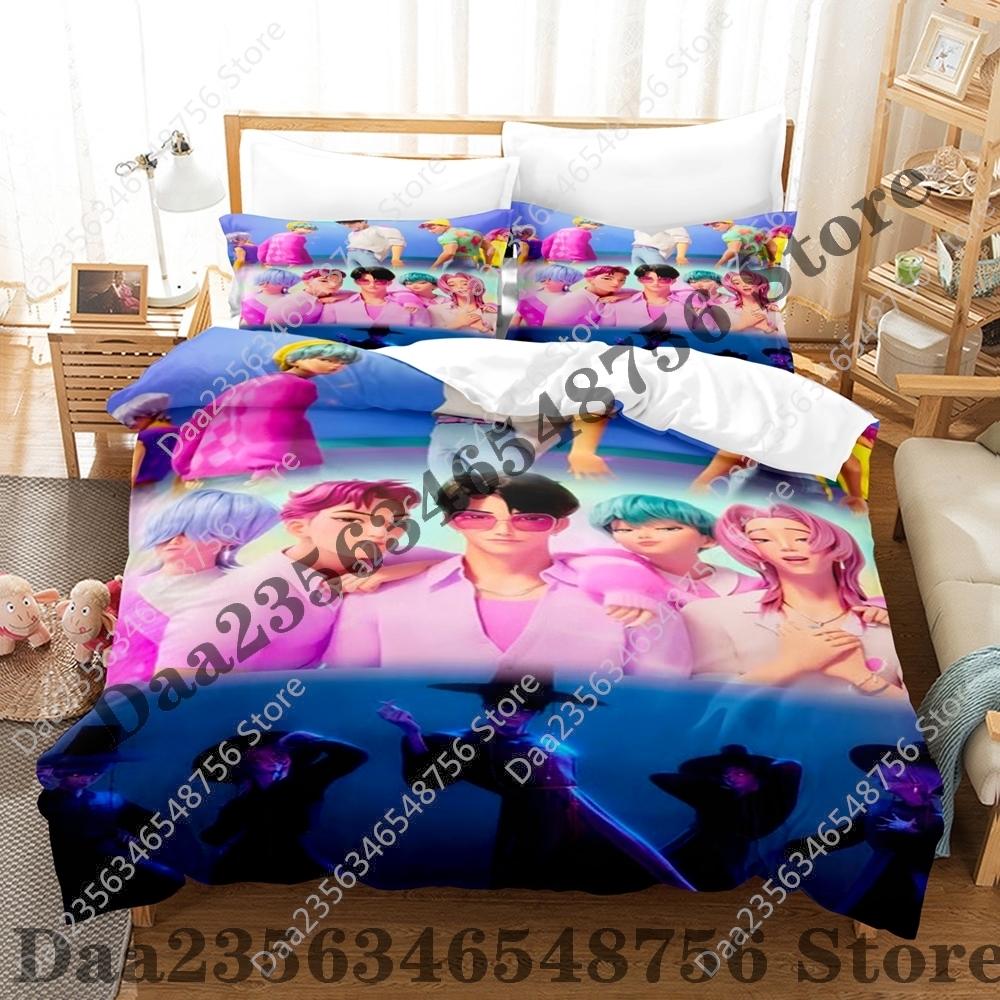 Set Biancheria da Letto Kpop Demon Hunters Singolo Gemello Matrimoniale Queen King Size Set Letto Saja Camere da Letto per Ragazzi Set Copripiumino Rumi Tuta Tre Pezzi