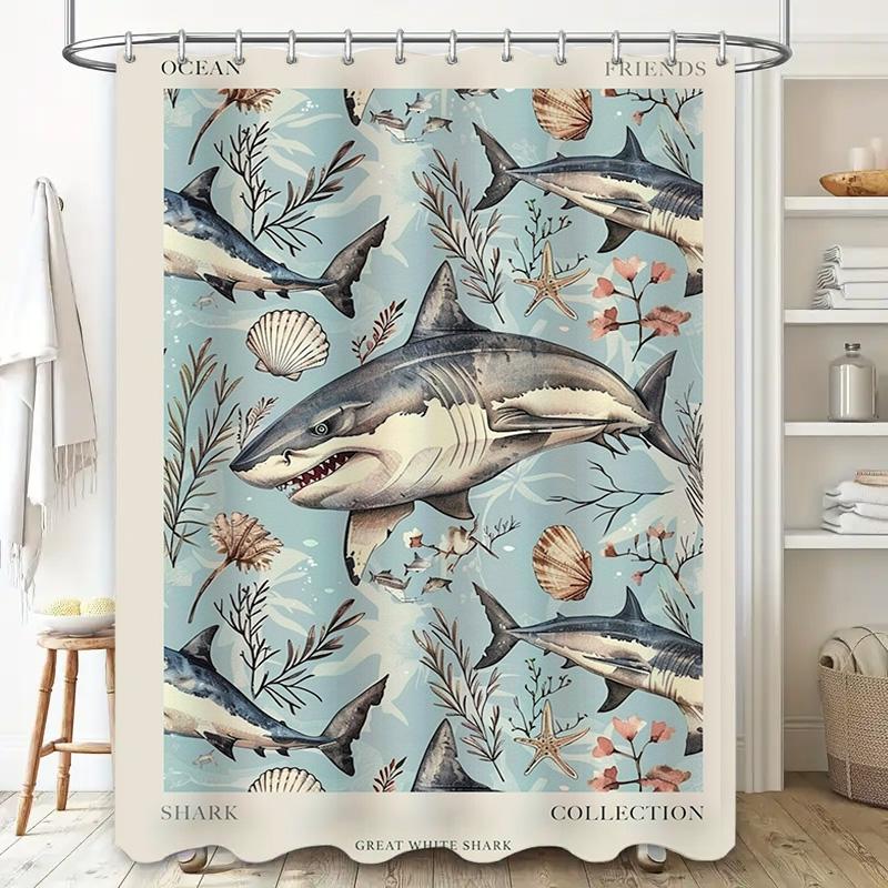 Ocean Friends Great White Shark Collection Waterproof Shower Curtain Bath Decor Blue Marine Life Theme Home Decoration 180x240cm
