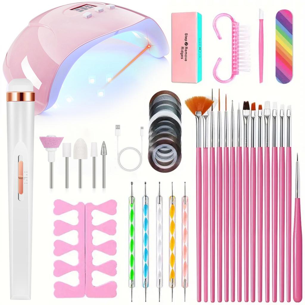 YIKOOLIN 46in1 Professional Nail Art Set with UV LED Nail Lamp Dry Charging Dual Purpose Nail Drill Acrylic Starter Set