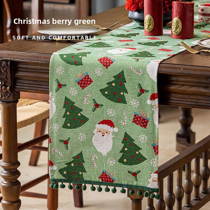 Christmas Santa Table Runner Cotton Linen Look Festive Dining Decor for 6 People Holiday Tablecloth