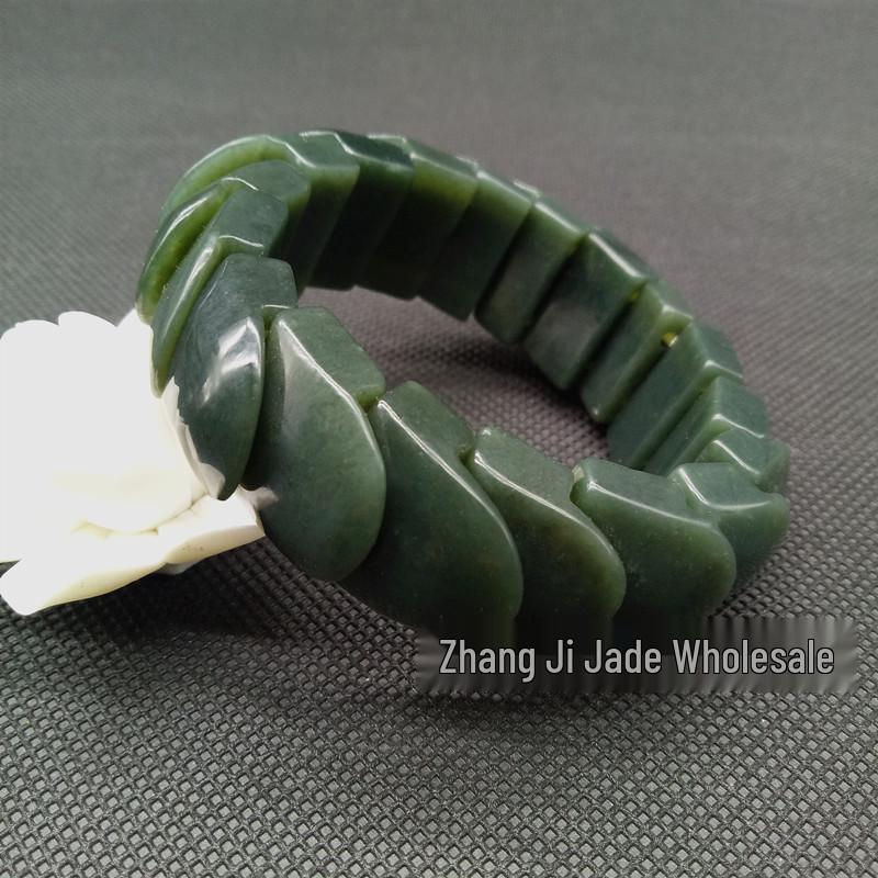 Hetian Jade Green Scale Snake Skin Jade Bracelet Birthday Gift 14mm