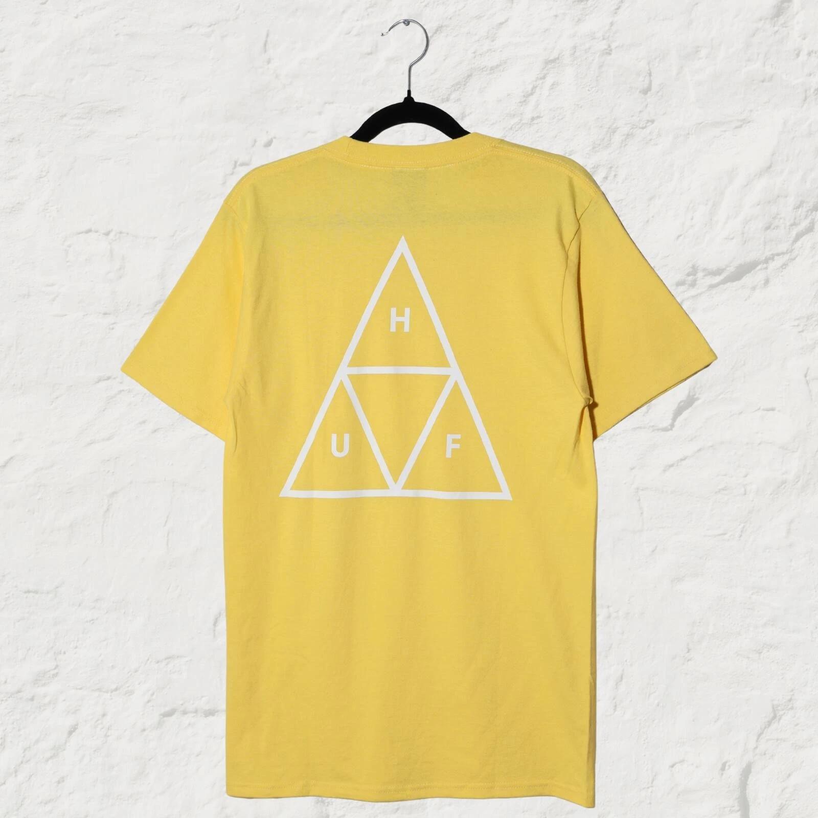 HUF Essentials Triple Triangle Tee Yellow Skate Streetwear T-Shirt S 4XL